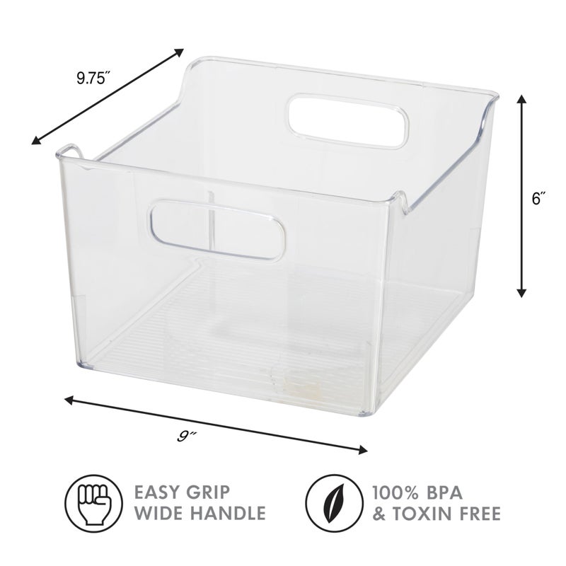 Oggi Storage Bin With Handles - Deep (9.75" x 9" x 6") - Ideal for Kitchen Organization, Pantry Storage, Fridge Organizing, Clear - Image 5